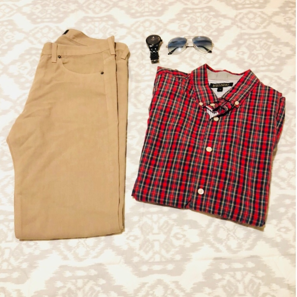 Blue & Cream Spurr By Simon Men’s Chino Pants - Picture 2 of 8